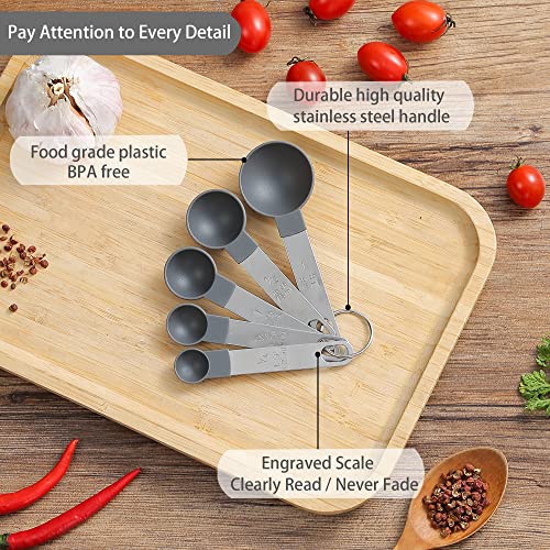 Huygens Measuring Cups and Spoons Set of Huygens Kitchen Gadgets 10 Pieces, Stackable Stainless Steel Handle Measuring Cups for Measuring Dry and Liquid Ingredient (Gray) - Image 3
