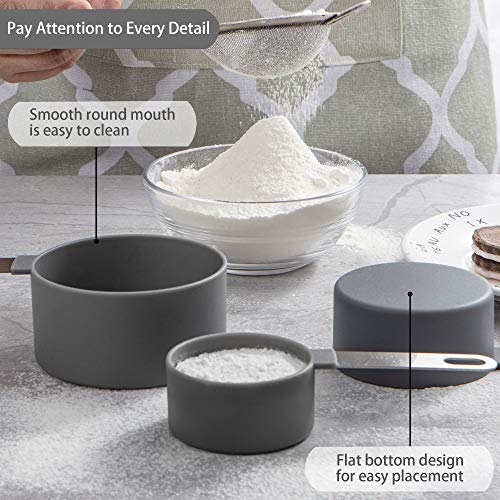 Huygens Measuring Cups and Spoons Set of Huygens Kitchen Gadgets 10 Pieces, Stackable Stainless Steel Handle Measuring Cups for Measuring Dry and Liquid Ingredient (Gray) - Image 4