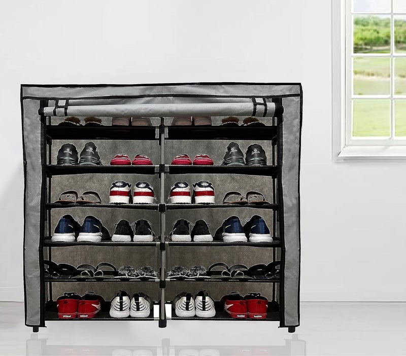 PHILOSHOP PHILOSHOP Multipurpose 12 Layer Wardrobe Storage Rack Organizer Cabinet Cupboard Almirah 1 Door Wardrobe Shoe Rack for Home Grey - Image 1