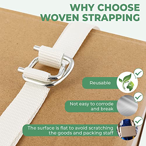 Flyrivergo Banding Strapping Kit 3/4" x 330' Woven Cord Pallet Strapping Tool 2500lbs Tensile Strength Packaging Strapping Kit with 100pcs Metal Buckles, Upgraded Tensioner - Image 3