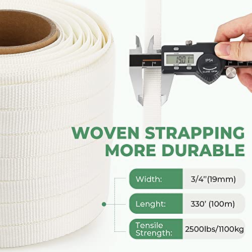 Flyrivergo Banding Strapping Kit 3/4" x 330' Woven Cord Pallet Strapping Tool 2500lbs Tensile Strength Packaging Strapping Kit with 100pcs Metal Buckles, Upgraded Tensioner - Image 2
