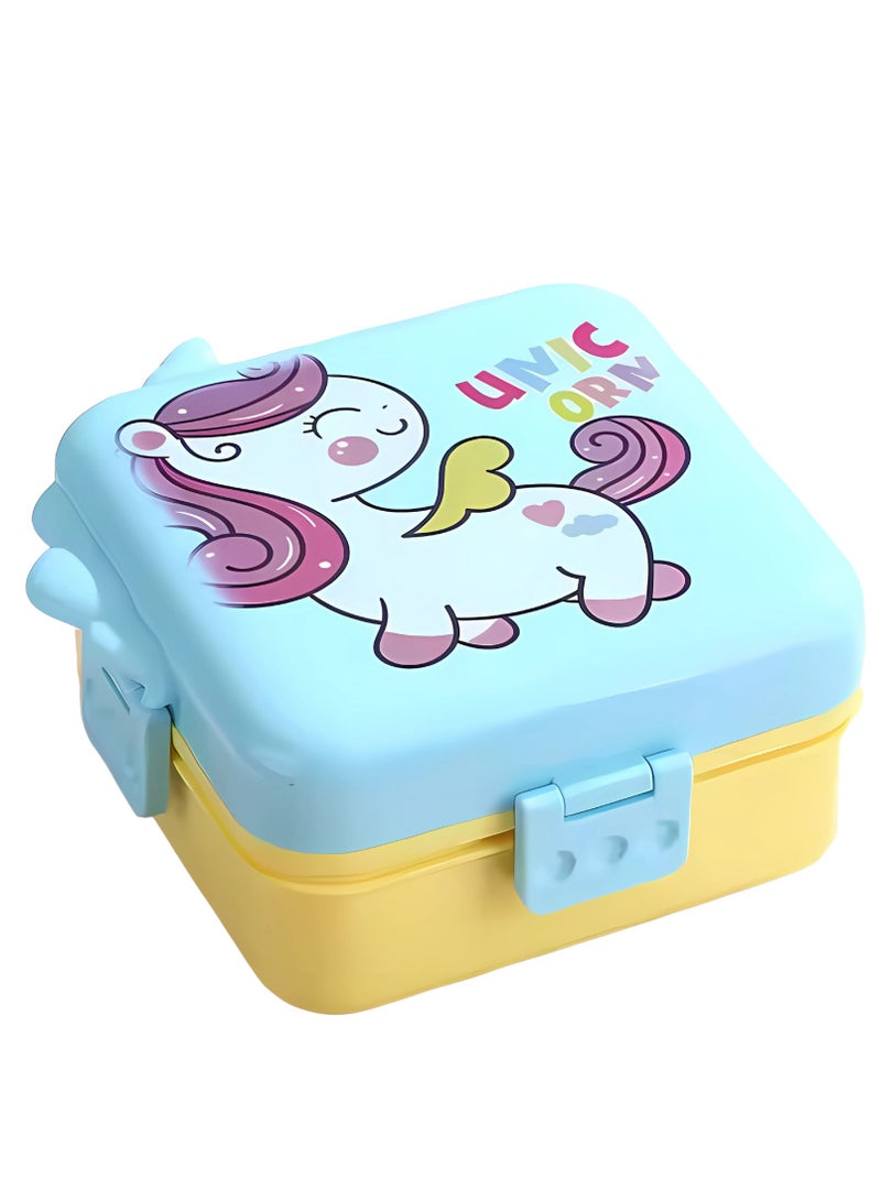 تويسو صندوق غداء للأطفال من Twisoo مع ملعقة - صندوق بينتو مزدوج مقاوم للتسرب، بلاستيك متين، محكم الغلق للحفاظ على الطعام طازجًا، مع كوب صلصة متضمن، مثالي للمدرسة والسفر، 1120 مل (يونيكورن الأزرق) - Image 1