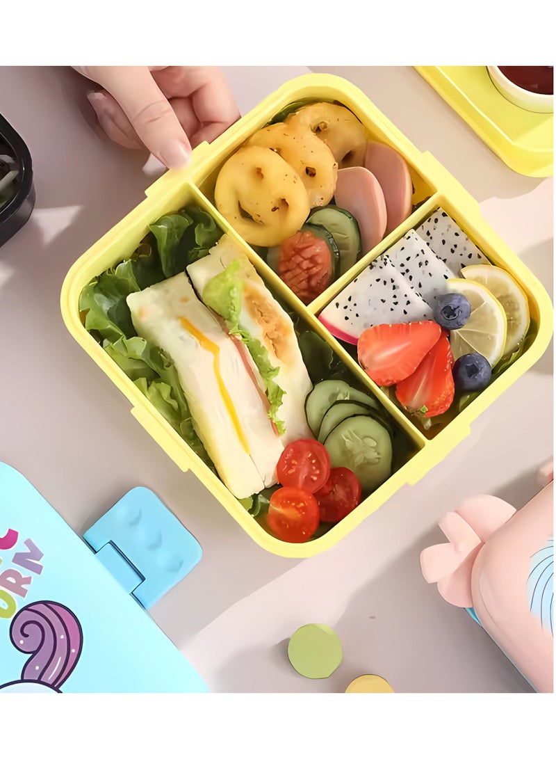 تويسو صندوق غداء للأطفال من Twisoo مع ملعقة - صندوق بينتو مزدوج مقاوم للتسرب، بلاستيك متين، محكم الغلق للحفاظ على الطعام طازجًا، مع كوب صلصة متضمن، مثالي للمدرسة والسفر، 1120 مل (يونيكورن الأزرق) - Image 3