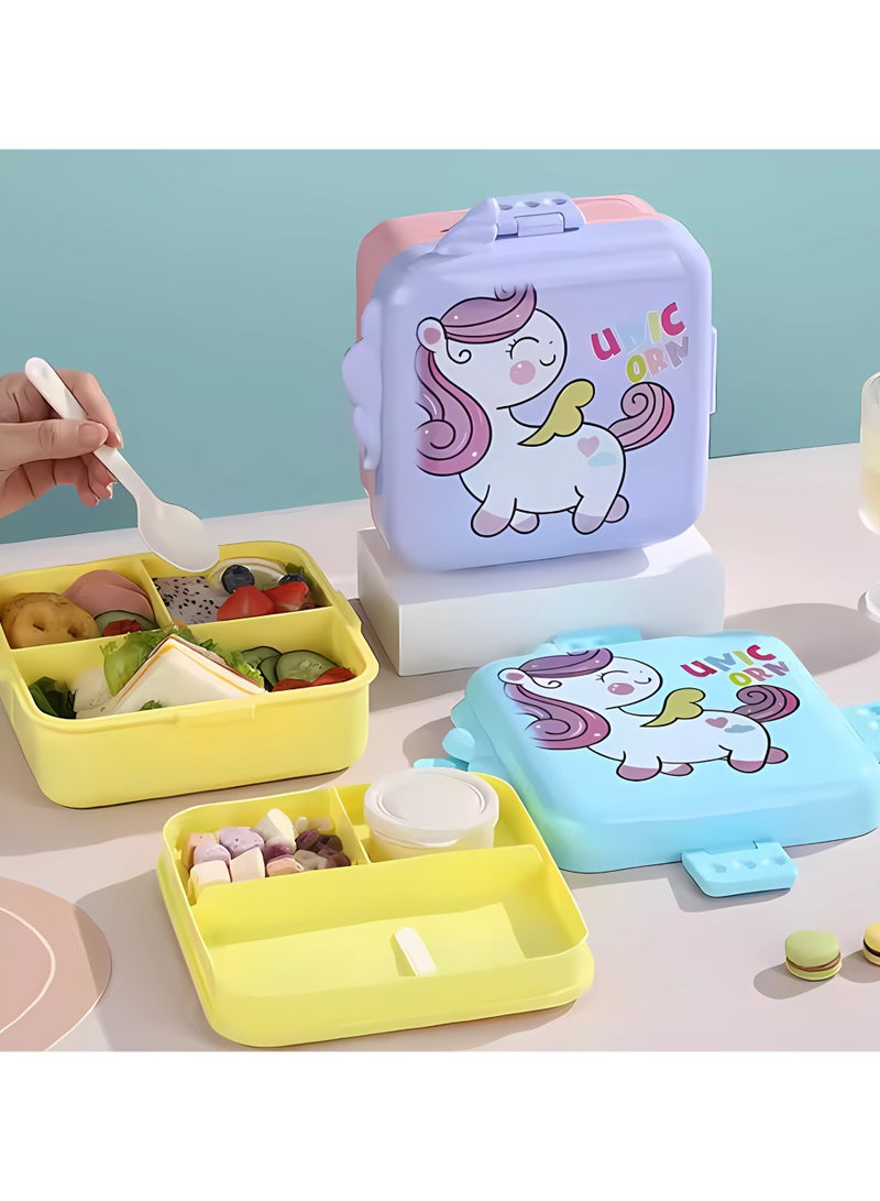 تويسو صندوق غداء للأطفال من Twisoo مع ملعقة - صندوق بينتو مزدوج مقاوم للتسرب، بلاستيك متين، محكم الغلق للحفاظ على الطعام طازجًا، مع كوب صلصة متضمن، مثالي للمدرسة والسفر، 1120 مل (يونيكورن الأزرق) - Image 5