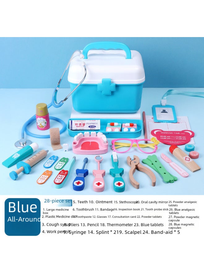 Children's Simulation Play House Doctor Toy Suit Nurse Injection Tool Wooden Simulation Medicine Box Role Play-Color:Red Little Doctor 0.45 - Image 2