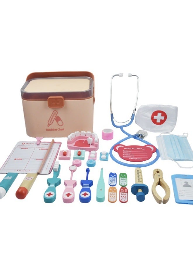 Children's Simulation Play House Doctor Toy Suit Nurse Injection Tool Wooden Simulation Medicine Box Role Play-Color:Red Little Doctor 0.45 - Image 3