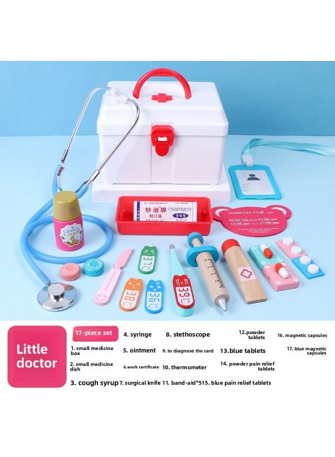 Children's Simulation Play House Doctor Toy Suit Nurse Injection Tool Wooden Simulation Medicine Box Role Play-Color:Red Little Doctor 0.45 - Image 1