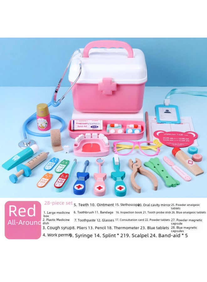 Children's Simulation Play House Doctor Toy Suit Nurse Injection Tool Wooden Simulation Medicine Box Role Play-Color:Red Little Doctor 0.45 - Image 4