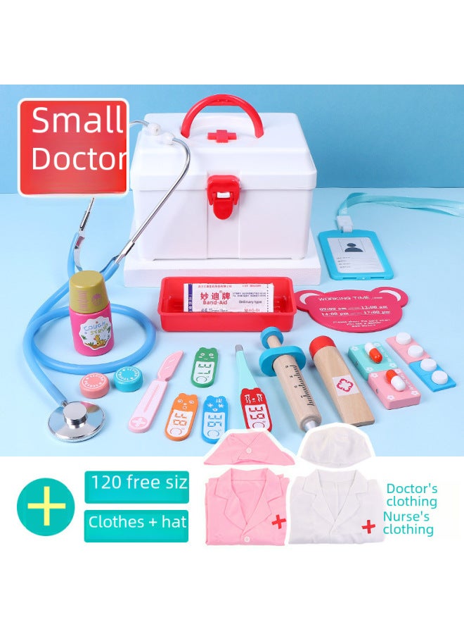 Children's Simulation Play House Doctor Toy Suit Nurse Injection Tool Wooden Simulation Medicine Box Role Play-Color:Red Little Doctor 0.45 - Image 5