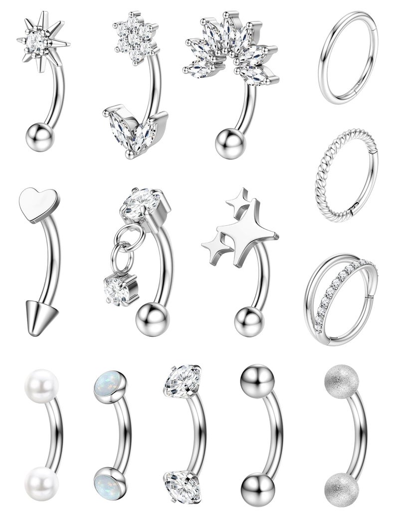 ORAZIO 16g Rook Piercing Jewelry Surgical Steel Vertical Labret Lip Jewelry Gold Eyebrow Piercing Rook Daith Earrings for Women Cartilage Curved Barbell Daith Surface Tragus Piercing Jewelry 14 Pcs S2 - Image 1