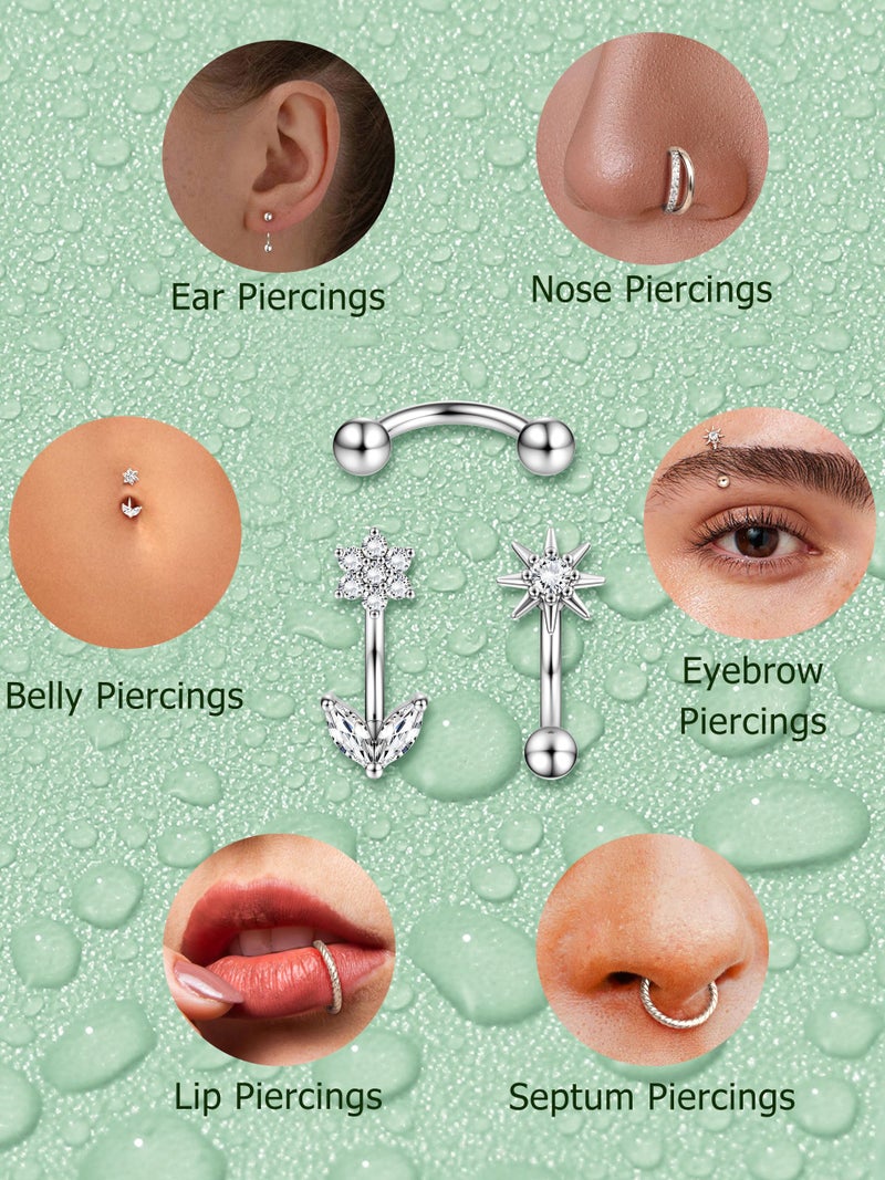 ORAZIO 16g Rook Piercing Jewelry Surgical Steel Vertical Labret Lip Jewelry Gold Eyebrow Piercing Rook Daith Earrings for Women Cartilage Curved Barbell Daith Surface Tragus Piercing Jewelry 14 Pcs S2 - Image 4