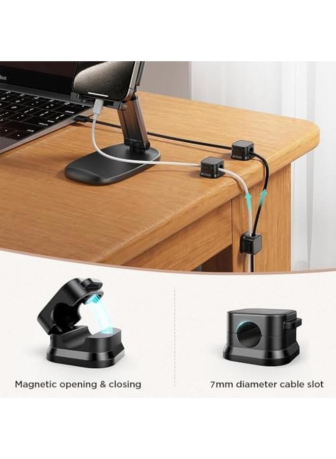 Goodern Magnetic Cord Holder 6 Pack Cable Organizer Adhesive Charger Cable Management Clips Smooth Adjustable Wire Holder Keeper Cord Organizer Cable Clip For Home Office Wall Desktop Nightstand Black - Image 2