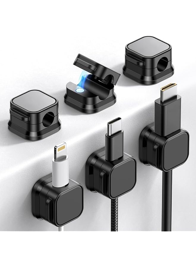 Goodern Magnetic Cord Holder 6 Pack Cable Organizer Adhesive Charger Cable Management Clips Smooth Adjustable Wire Holder Keeper Cord Organizer Cable Clip For Home Office Wall Desktop Nightstand Black - Image 1