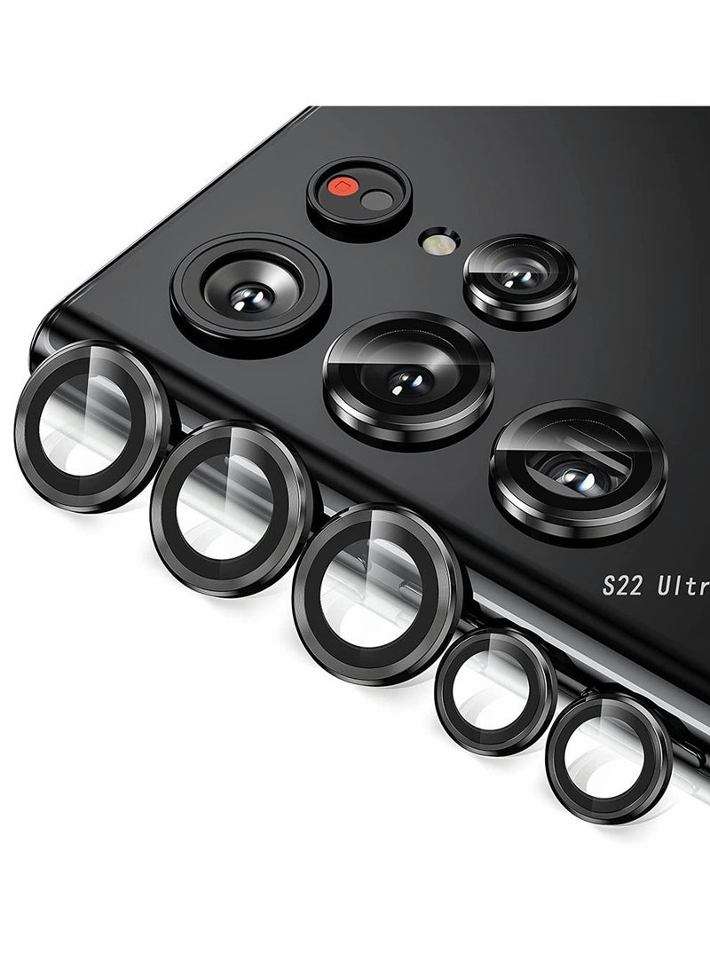 5PCS Tempered Glass Camera Lens Protector for Galaxy S22 Ultra 5G - Ultra-Thin, Scratch-Resistant, Black Metal Ring - Image 1
