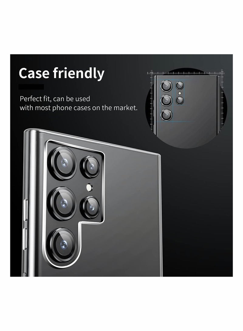 5PCS Tempered Glass Camera Lens Protector for Galaxy S22 Ultra 5G - Ultra-Thin, Scratch-Resistant, Black Metal Ring - Image 3