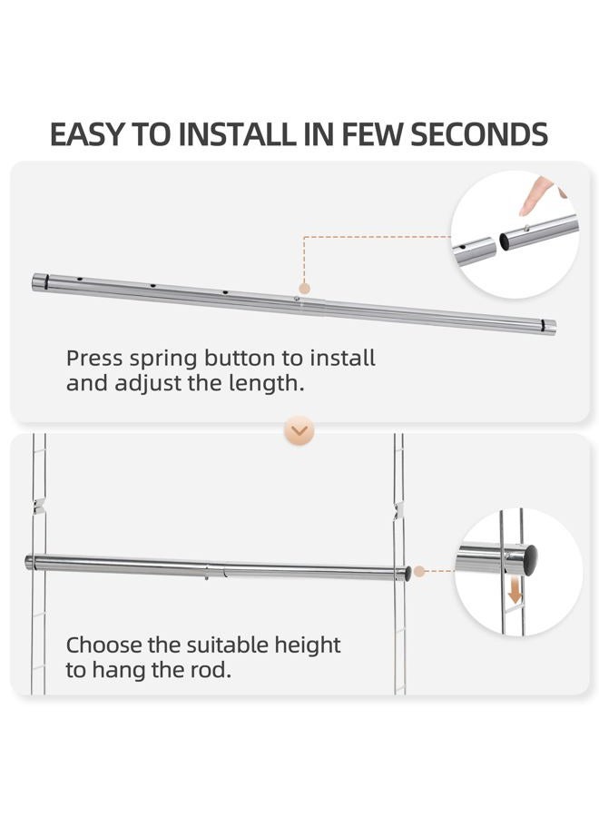 STORAGE MANIAC 2-Pack Adjustable Hanging Closet Rod, Double Hanging Closet Rod Organizer with Adjustable Horizontal Rod, Chrome - Image 4