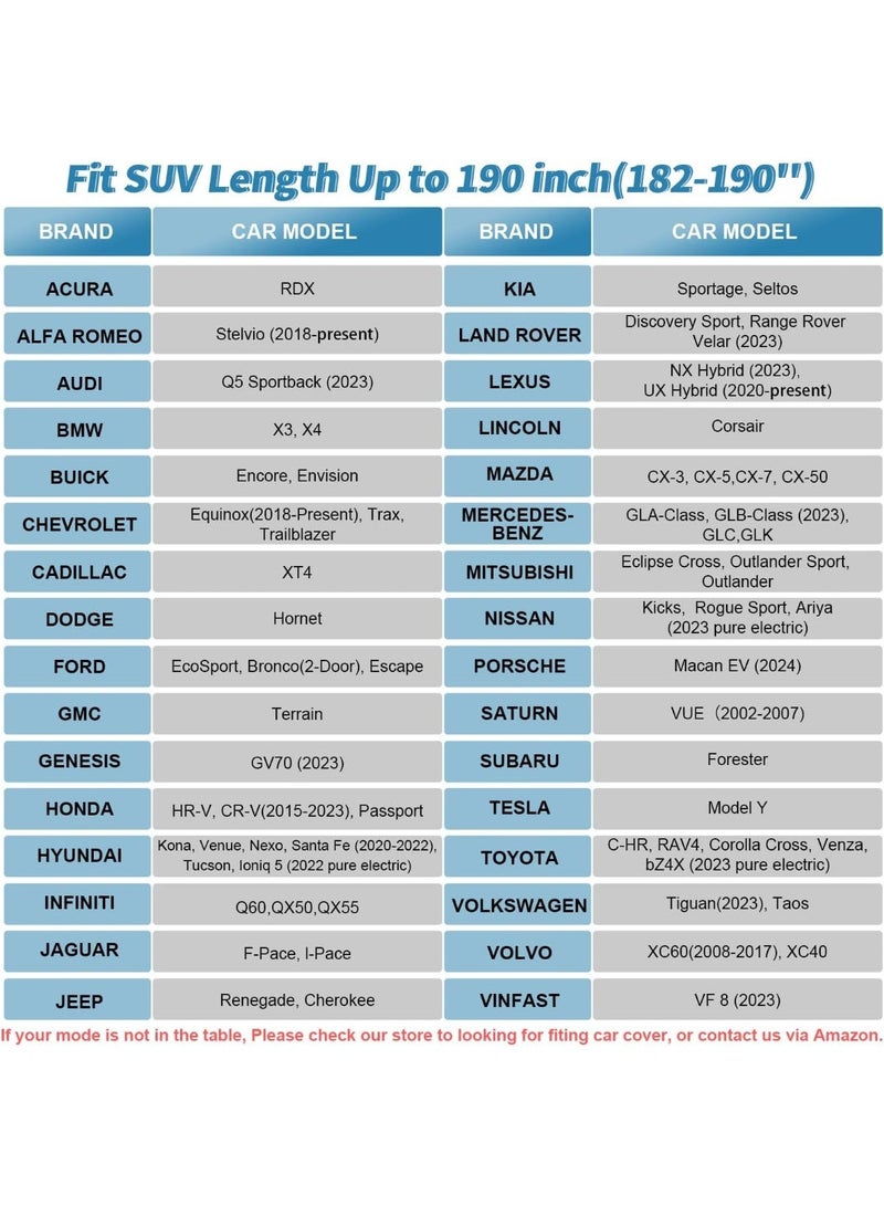 Car Cover, SUV Waterproof Car Covers for Automobiles All Weather Season UV Protection Snowproof Full Car Cover, Outdoor Full Cover Universal Fit SUV Up to 190’ - Image 2