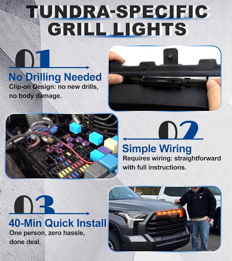 NEOXIST DirectSnap LED Grill Lights for 20222026 Toyota Tundra 3rd Gen Accessories Raptor Grille Light Bar Only Fits SRSR5Limited Amber - Image 5