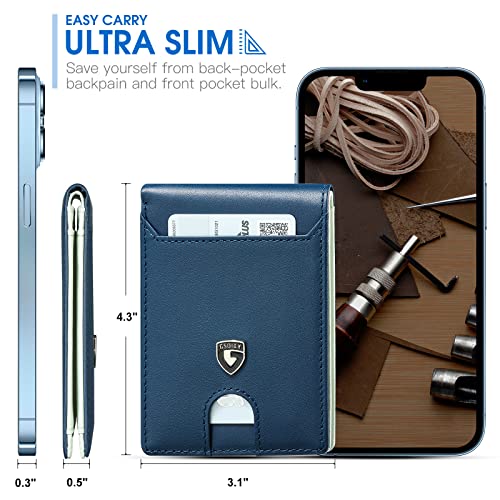 GSOIAX Slim Wallet for Men RFID Blocking Bifold Wallet Carbon Fiber Front Pocket Wallet with 11 Card Holder Minimalist Mens Wallet with Gift Box(Dark Blue and Beige) - Image 3