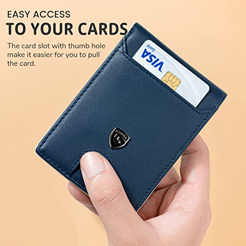 GSOIAX Slim Wallet for Men RFID Blocking Bifold Wallet Carbon Fiber Front Pocket Wallet with 11 Card Holder Minimalist Mens Wallet with Gift Box(Dark Blue and Beige) - Image 5