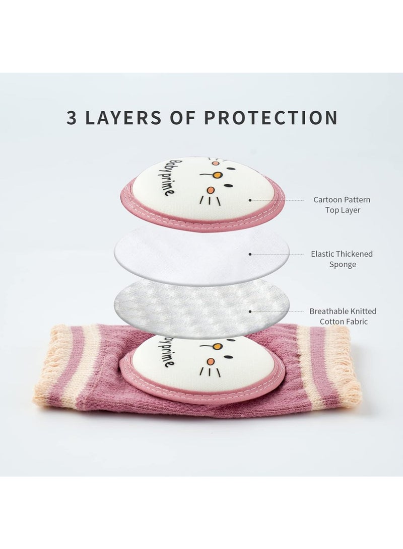 YOUGE 2 Pairs Baby Knee Pads for Crawling Breathable Elastic Cotton Crawling Knee Pads Cute Unisex Baby Knee Protector with Sponge Pad for Baby Toddler (Rabbit & Cat) - Image 4