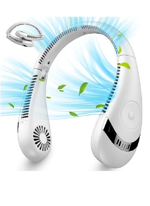 Neck Fan, 5000mAh Foldable Bladeless Fan, Rechargeable Hand-free Neck Fan with 3 Speeds, 80 Air Outlet, For Travel, Outdoor, Home, Office, School, Camping (White)
