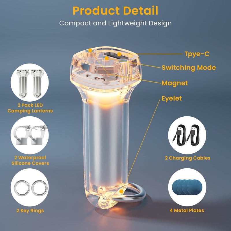 Gofimyee 2PCS Mini LED Lantern Torch - Compact Rechargeable Waterproof Keychain Light - Image 2