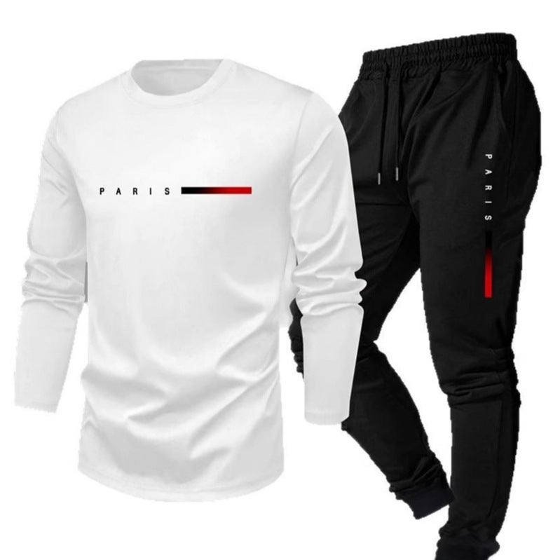 New Fleece Fashion Trend Long-Sleeve Long Pants T-Shirt Set Full Print - Image 3