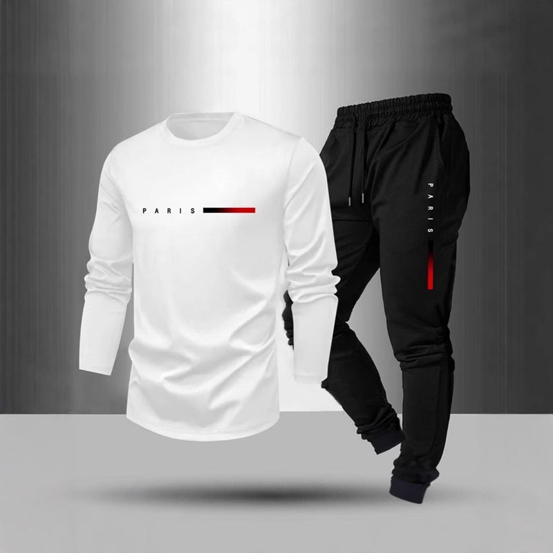 New Fleece Fashion Trend Long-Sleeve Long Pants T-Shirt Set Full Print - Image 4