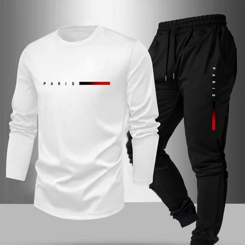 New Fleece Fashion Trend Long-Sleeve Long Pants T-Shirt Set Full Print - Image 1