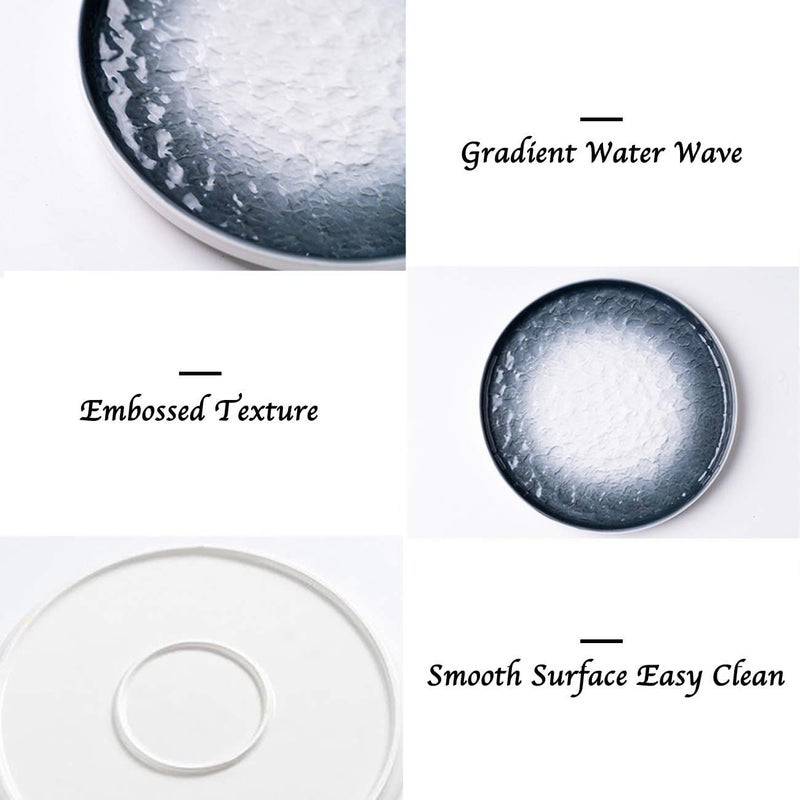 Eglaf 6'' Ceramic Small Appetizer Plates - Porcelain Gradient Water Wave Embossed Texture - Dessert Plates for Tea Party, Cake, Ice cream, Waffles, Apple Pie, Snacks (Set of 6 - Gray) - Image 3