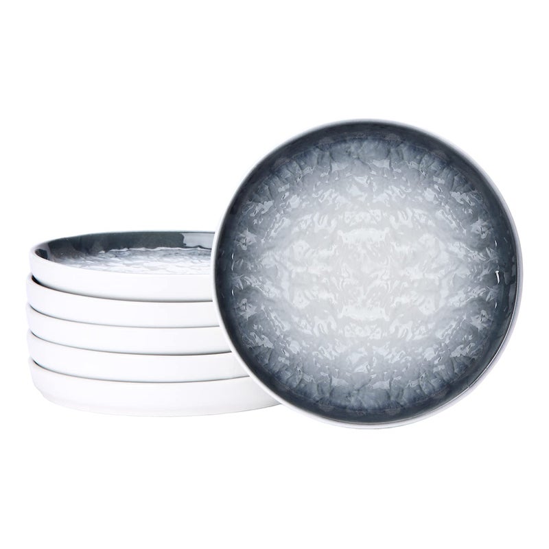 Eglaf 6'' Ceramic Small Appetizer Plates - Porcelain Gradient Water Wave Embossed Texture - Dessert Plates for Tea Party, Cake, Ice cream, Waffles, Apple Pie, Snacks (Set of 6 - Gray) - Image 1