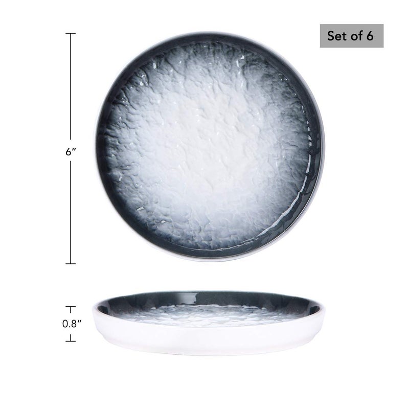 Eglaf 6'' Ceramic Small Appetizer Plates - Porcelain Gradient Water Wave Embossed Texture - Dessert Plates for Tea Party, Cake, Ice cream, Waffles, Apple Pie, Snacks (Set of 6 - Gray) - Image 2