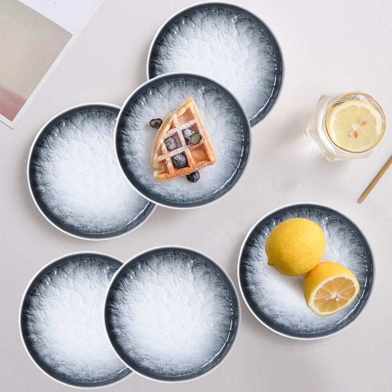 Eglaf 6'' Ceramic Small Appetizer Plates - Porcelain Gradient Water Wave Embossed Texture - Dessert Plates for Tea Party, Cake, Ice cream, Waffles, Apple Pie, Snacks (Set of 6 - Gray) - Image 5