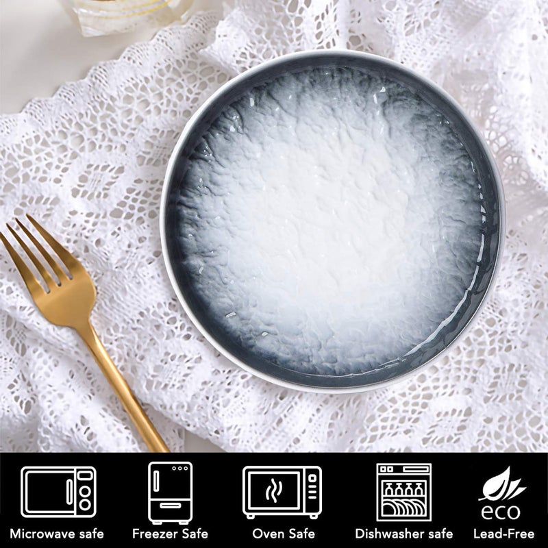 Eglaf 6'' Ceramic Small Appetizer Plates - Porcelain Gradient Water Wave Embossed Texture - Dessert Plates for Tea Party, Cake, Ice cream, Waffles, Apple Pie, Snacks (Set of 6 - Gray) - Image 4