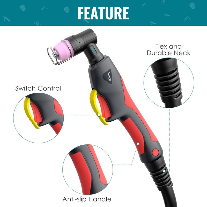 bestarc Pilot Arc Plasma Cutting Torch, AG60P 4 Meters High Frequency Air Plasma Cutting Torch AG60P Suitable for Plasma Cutter BTC500DP, BTC650DP, CUT55P (Red) - Image 5