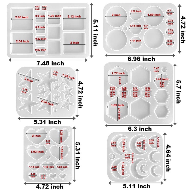 RESINWORLD Multi-Functional Small Silicone Molds Set for Resin, Earrings Resin Molds, Hexagon Round Crescent Moon Pentagram Heart Molds for Keychain Badge Reel Pendant Charm Earrings Jewelry Making - Image 2