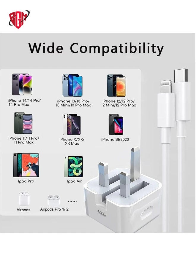 BGM - iPhone PD Fast Charger [Apple MFi Certified] 20W Type C Power Block Wall Charger Plug Adapter with 6.6FT USB-C to Lightning Cable Compatible with iPhone 14 13 12 11 X iPad,AirPods Pro (2nd Generation) - Image 1