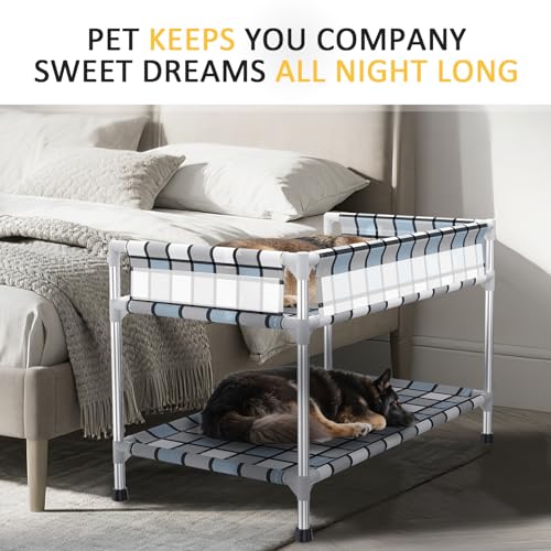 Caghash Bedside Window Dog Bunk Bed Double Elevated Human Dog Bed with Guardrail 2 Layers Window Perch Dogs Cot 2Tier Bedside Sleeper for MultiPet Households 34 x 20 x 25 - Image 3