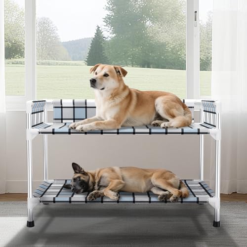 Caghash Bedside Window Dog Bunk Bed Double Elevated Human Dog Bed with Guardrail 2 Layers Window Perch Dogs Cot 2Tier Bedside Sleeper for MultiPet Households 34 x 20 x 25 - Image 1