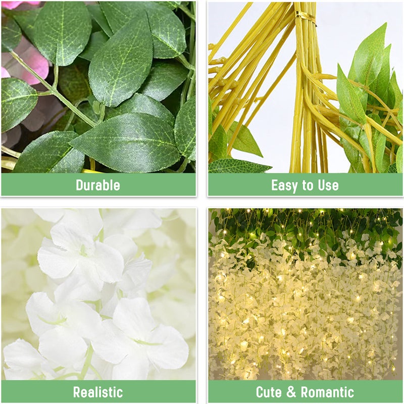 BLEUM CADE 10Pcs White Fake Wisteria Hanging Flowers with Lights, 3.6Ft/Pcs Artificial Wisteria Garland, Hanging Flowers for Wedding Party Home Backdrop Wall Decoration - Image 3