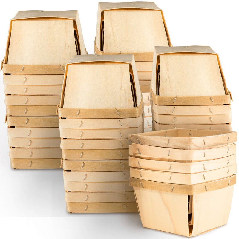 Top Home Store Top Home Store One Pint Wooden Gift Baskets 50 Pack  For Fruit Picking Arts Crafts and Decor 4x4x25 Vented Wood Boxes 