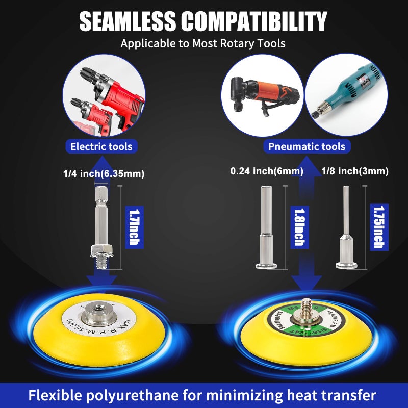Pomsare 133 PCS Sanding Disc Drill Polishing Kit Sanding Attachment, 3 Inch Wet Dry Headlight Restoration Kit, Hook and Loop Sandpaper Buffing Pads with Rotary Tools for Car Wood Metal Glass Resin Expoxy - Image 2