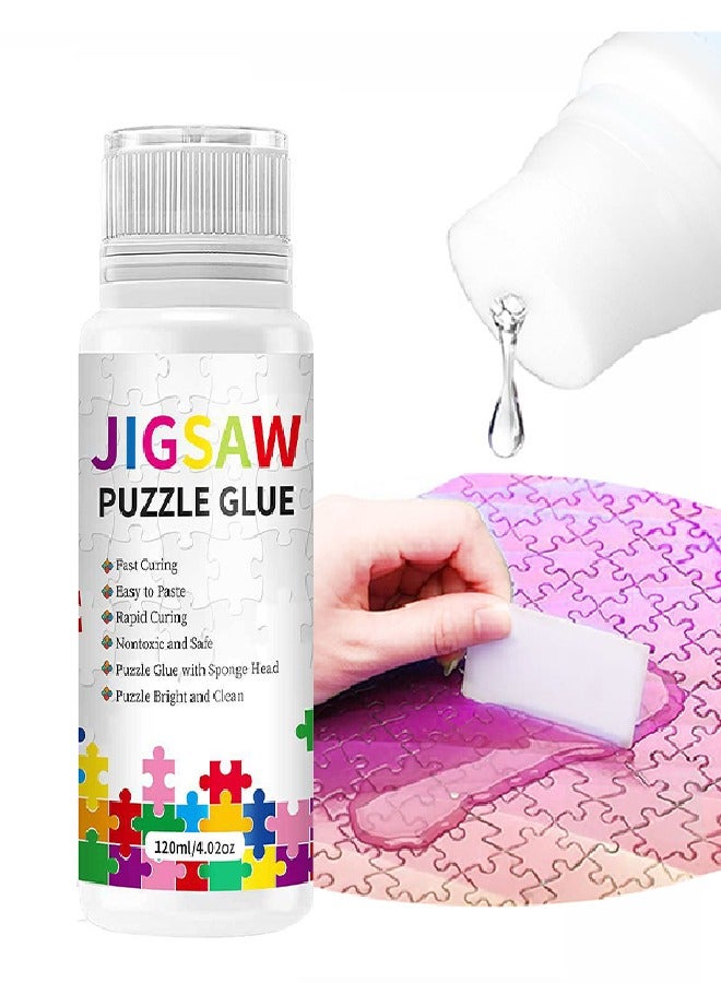 Generic Jigsaw Puzzle Glue,with Sponge Head, Jigsaw Puzzle Glue for Kids, Puzzle Glue Clear with Applicator, Water-Soluble Special Craft Puzzle Glue, Puzzle Saver for 1000/1500/3000 Pieces of Puzzle, 120ML  - Image 1