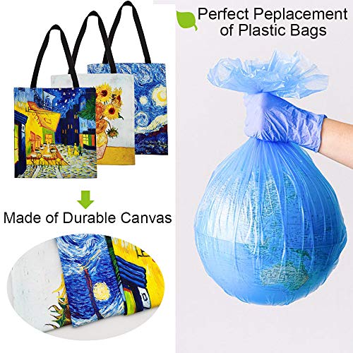 FunisFun 3 Pack Canvas Tote Bag Reusable Grocery Shopping Tote Bag Large Women Shoulder Handbag 3 Designs, 13 X 14 Inch - Image 4