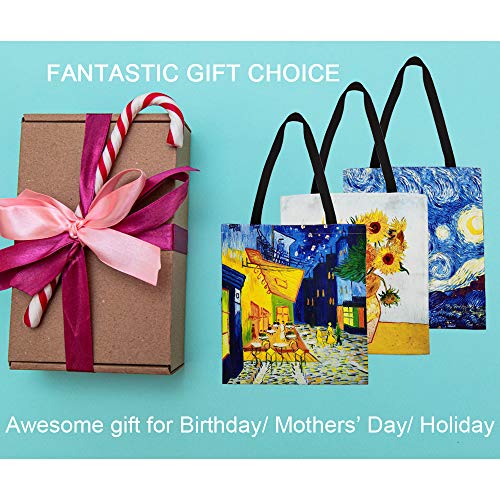 FunisFun 3 Pack Canvas Tote Bag Reusable Grocery Shopping Tote Bag Large Women Shoulder Handbag 3 Designs, 13 X 14 Inch - Image 5