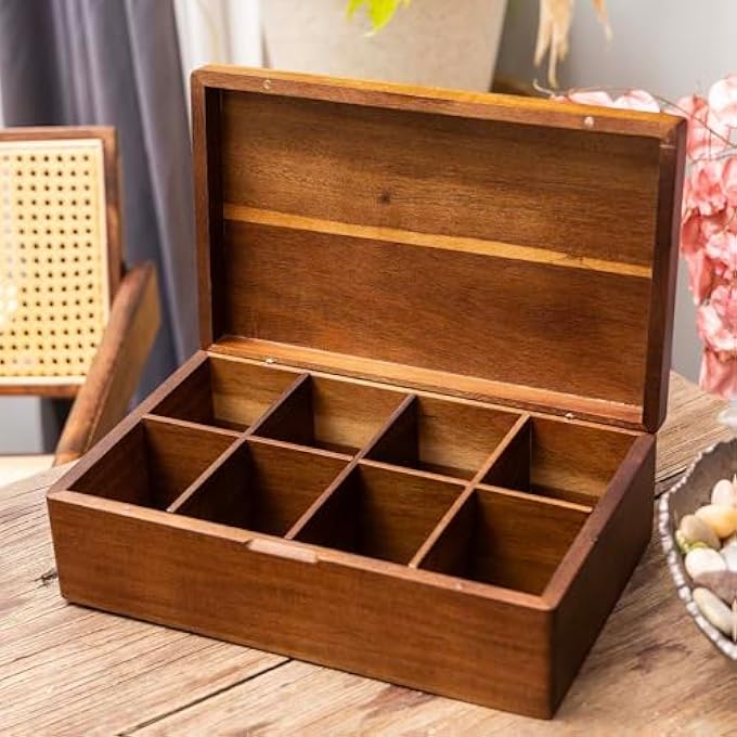 FLYIEE Acacia Wooden Tea Bag Organizers Tea Packet Storage Boxes Tea Caddy For Tea Bags Chest Teabag Holder Containers Teabox Station Display Organizador De Tes Caja Para Te 8 Compartments - Image 3