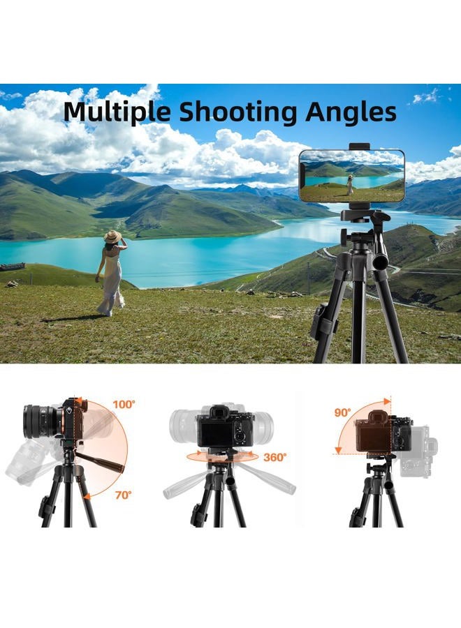 Fotopro Camera Tripod, 48" Phone Tripod with 3-Way Head, Smartphone Tripod for iPhone X, Samsung, 1/4'' Screw Travel Tripod with Bluetooth Remote for DSLR Camera, Canon, Sony, Nikon - Image 3
