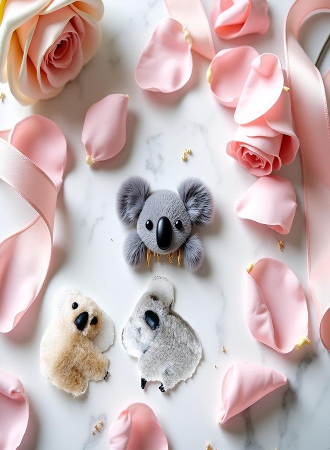 Cauaoa Gray and Khaki Koala Stuffed Animal Clips,Plush Koala Shaped Hair Clips,Small Stuffed Koala Clip Hair Claws,Small Animal Hair Barrettes,Cute Clamps Headwear Hair Accessories Cute Design - Image 5