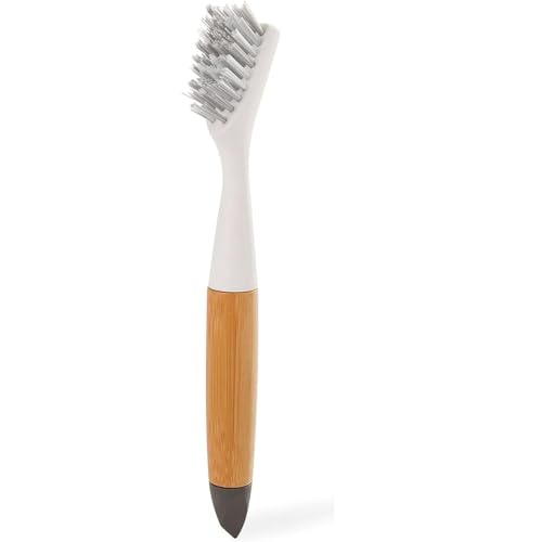 Mastrad Full Circle Micro Manager, Deep Cleaning Brush for Crevices, Shower, & Grout, Tough Bristles, Sustainable Bamboo Handle, White - Image 1